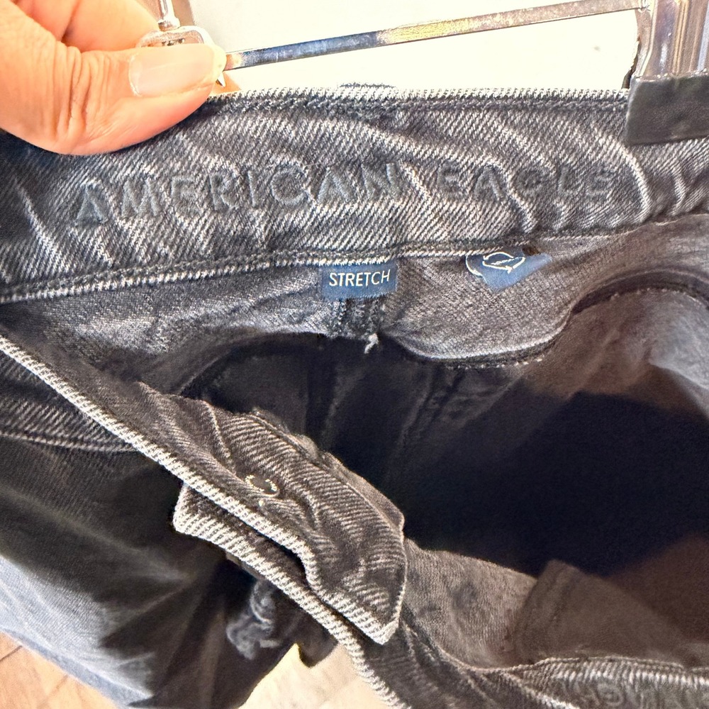 American Eagle Ankle Straight Jeans Womens 20 Short Black Distressed High Rise - Picture 7 of 10